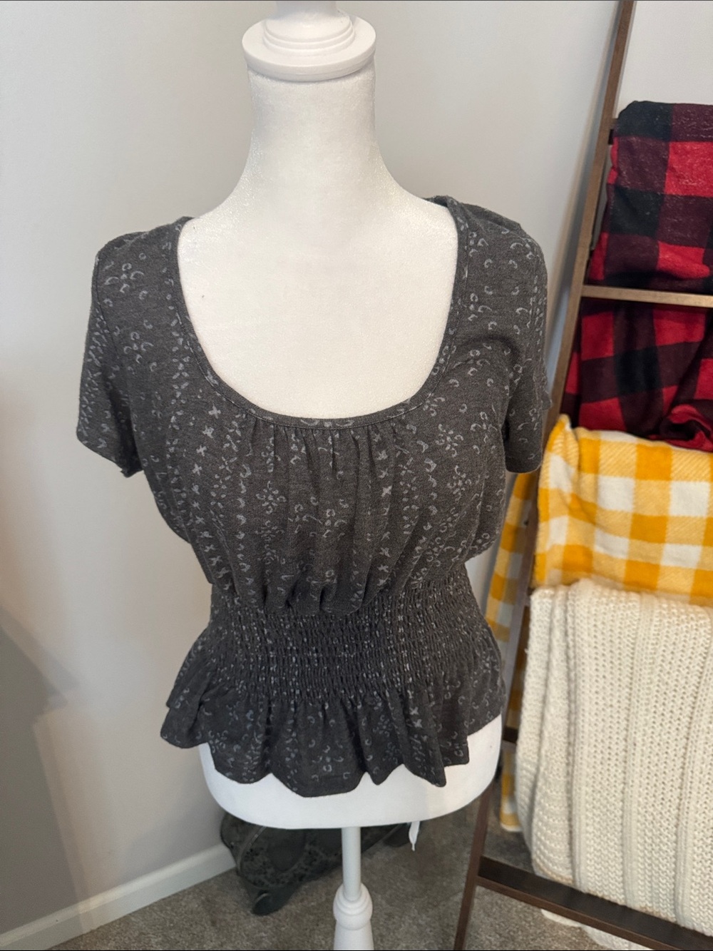 Willow Charcoal Smocked Waist Short Sleeve Top